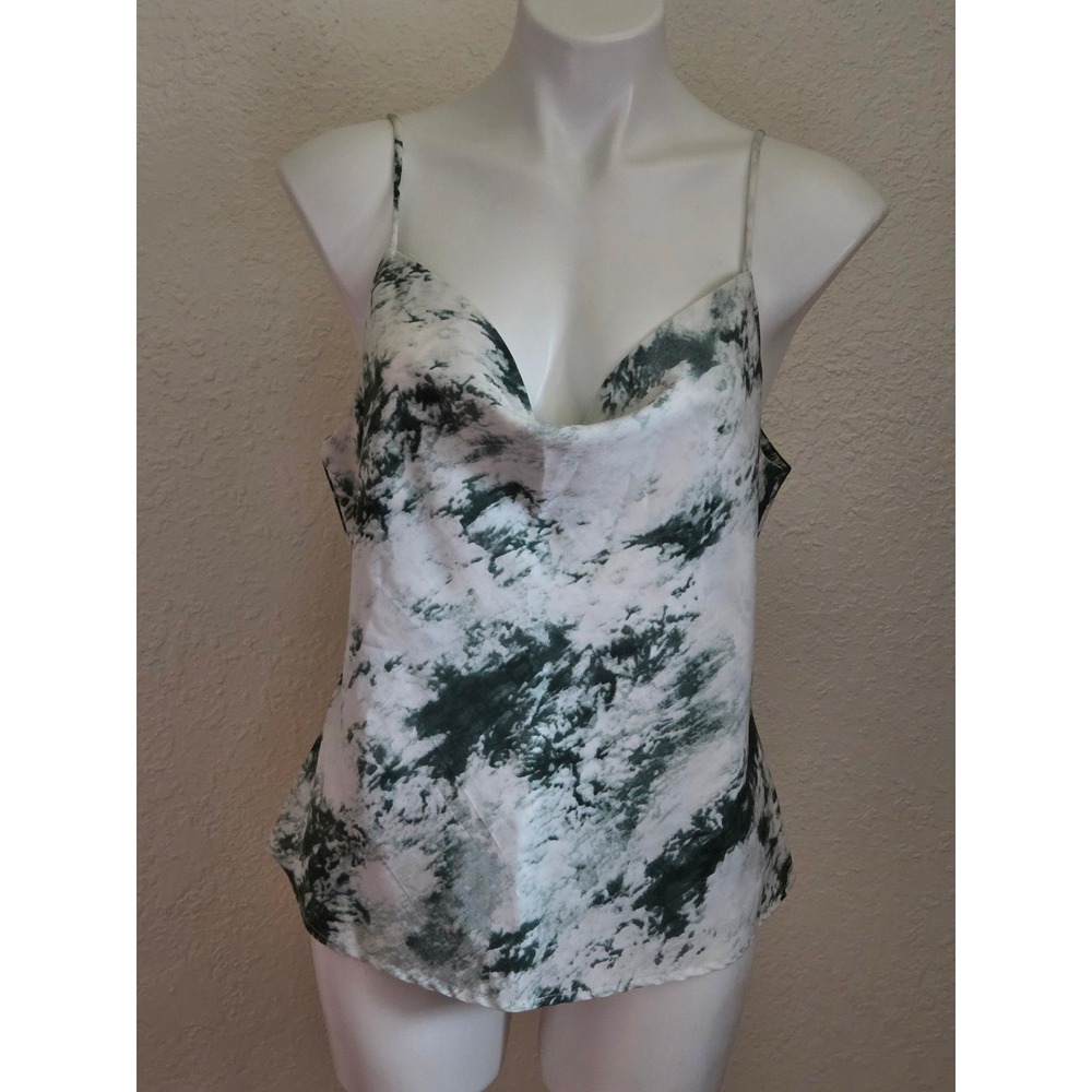She + Sky Green White Marble Print Cowl Neck Satin Cami Tank Top Womens Medium